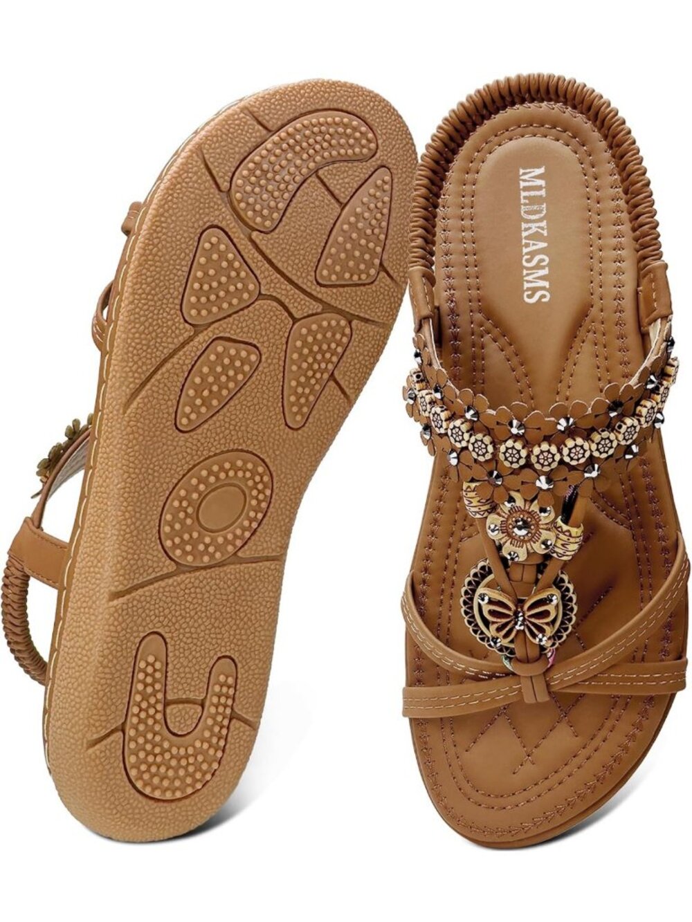 Stylish Flat Sandals for Women - Comfortable Bohemian Beaded Rhinestone Summer